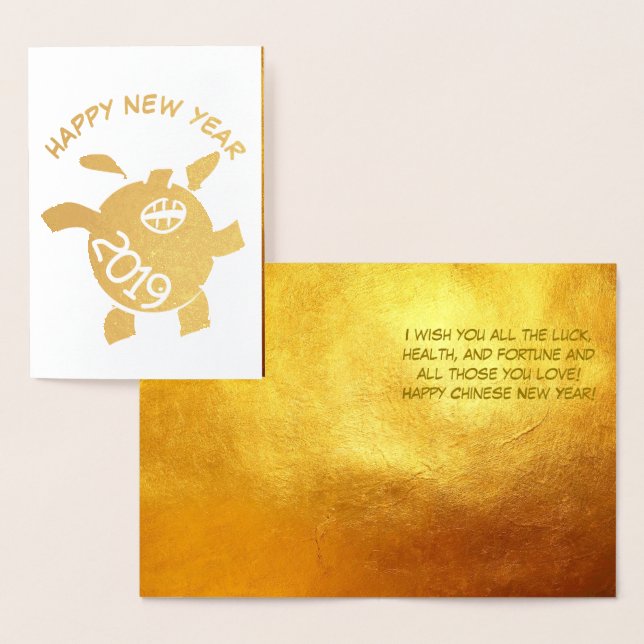 Carte Dorée Drôle 5 Cartoon Cochon Année Zodiaque Anniversaire (Affichage)