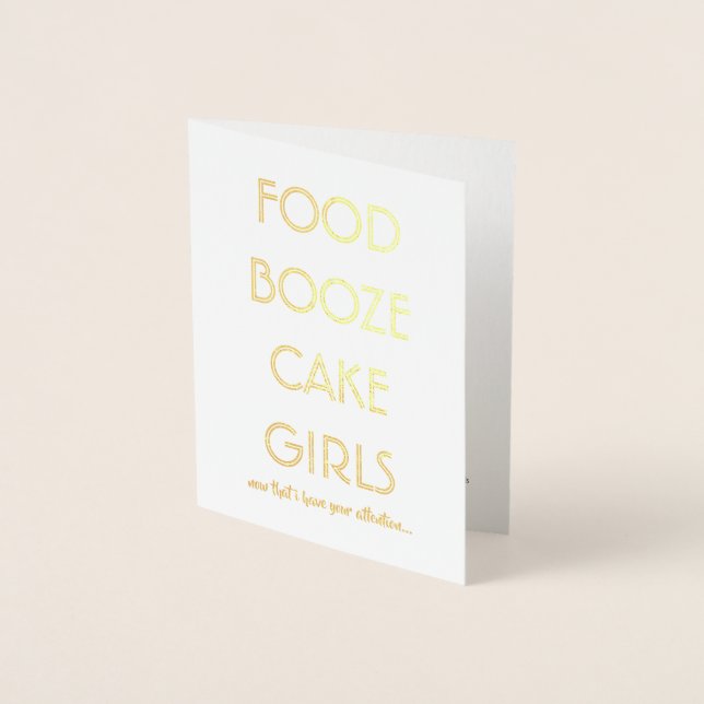Carte Dorée Drôle Groomsman ou Best Man FOOZE CAKE GIRLS (Devant)
