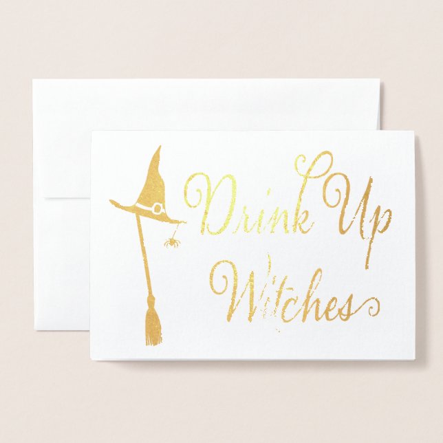 Carte Dorée Drôle Halloween sorcière vraie huile (Devant avec enveloppe)