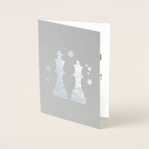 Carte Dorée Échecs Roi et Reine à Noël.