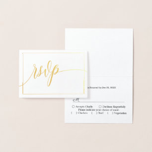 Carte Dorée Écriture calligraphique blanche et or RSVP
