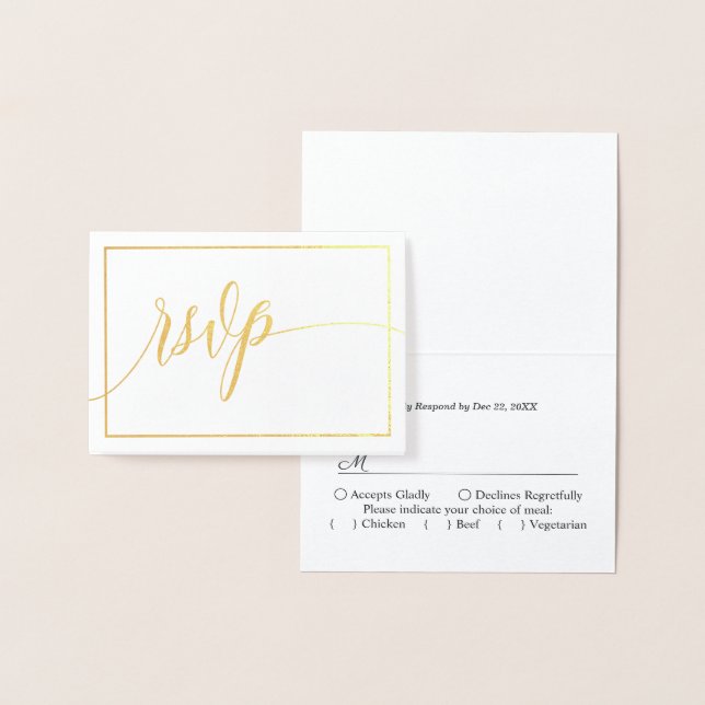 Carte Dorée Écriture calligraphique blanche et or RSVP (Affichage)