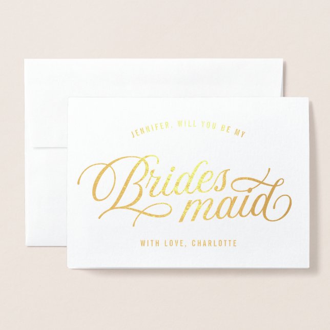 Carte Dorée Écriture Élégante Seras-tu ma demoiselle d'honneur (Devant avec enveloppe)