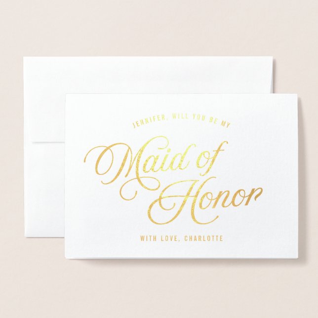Carte Dorée Écriture Élégante Seras-tu ma Demoiselle d'Honneur (Devant avec enveloppe)