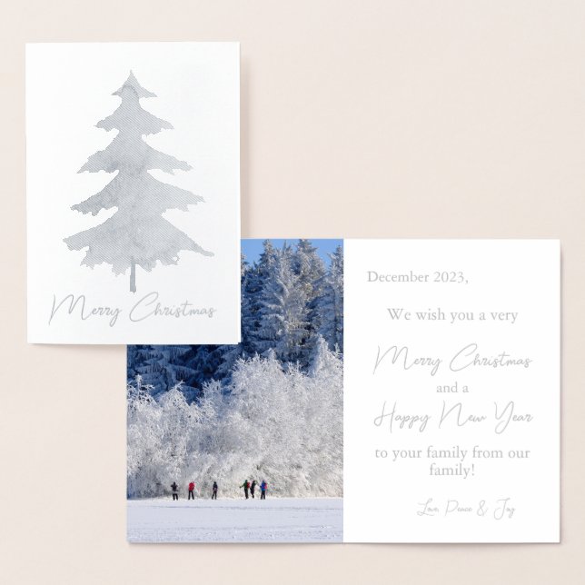 Carte Dorée Elégant Arbre de Noël Argent Photo Real (Affichage)