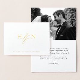 Carte Dorée Élégant Couples Monogramme Mariage Merci