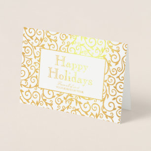 Carte Dorée Elégant Gold Damask Holiday Entreprise