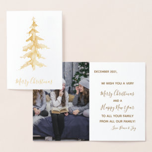 Carte Dorée Elégant Grand Or Vert Joyeux Arbre de Noël Photo