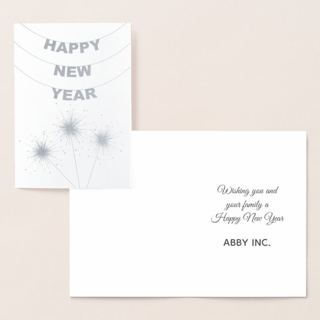 Carte Dorée Elégant Joyeux Nouvel An Entreprise Argent (Affichage)