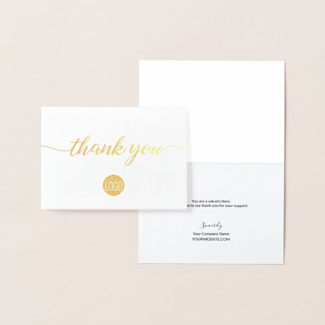 Carte Dorée Élégant logo Gold Business Merci Foil (Affichage)