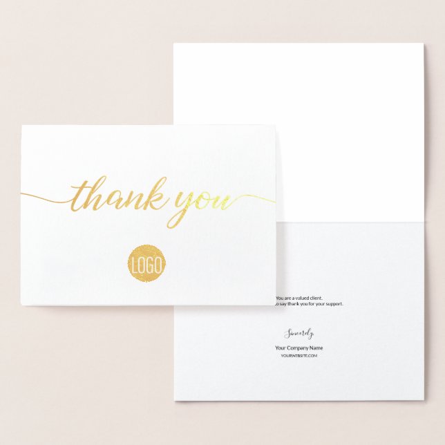 Carte Dorée Élégant logo Gold Business Merci Foil (Affichage)