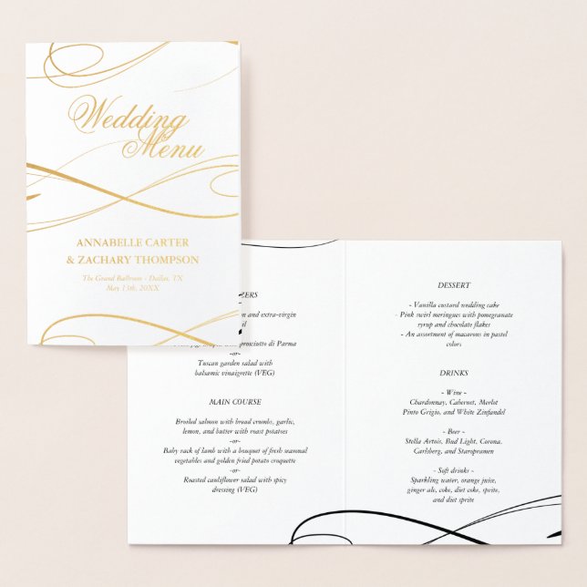 Carte Dorée Élégant Mariage de swashes Gold Foil (Affichage)