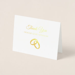 Carte Dorée Elégant Mariage Merci or Foil Bagues simples