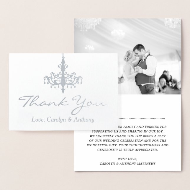 Carte Dorée Elégant Mariage photo de lustre Merci (Affichage)