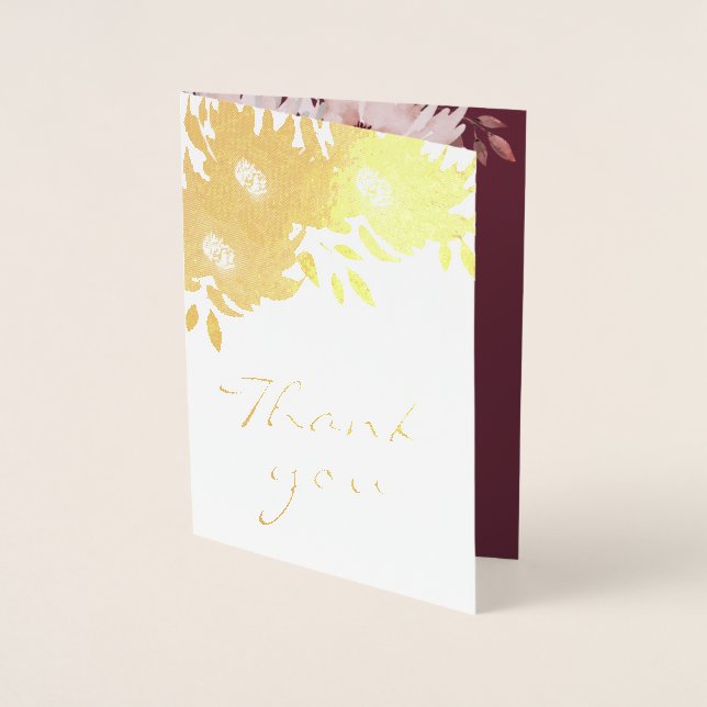 Carte Dorée Elégant Mariage photo floral Merci réel (Devant)