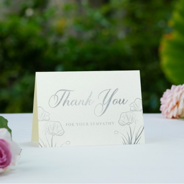 Carte Dorée Élégant Merci de la sympathie des pavots en argent (Créateur téléchargé)