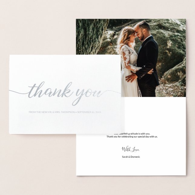 Carte Dorée Elégant Merci de mariage de New Mr et Mrs. (Affichage)