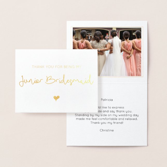 Carte Dorée Élégant Merci de servante junior Photo Gold (Affichage)