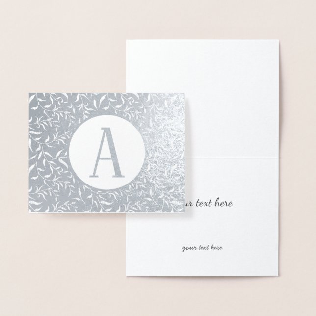 Carte Dorée Élégant Monogramme floral or ou argent (Affichage)