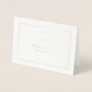 Carte Dorée Élégant Monogramme Mariage photo Merci Or