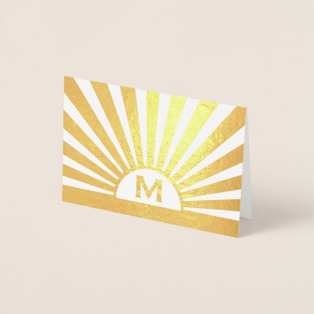 Carte Dorée Élégant Monogramme Sunrise Stylish Folk Note (Devant)