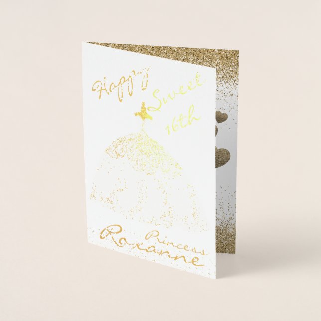 Carte Dorée Elégant or personnalisé sucré 16e anniversaire hui (Devant)
