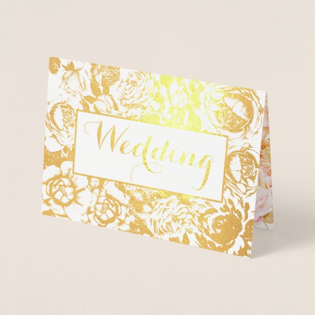 Carte Dorée Élégant rose, Coral Gold Rose Mariage (Devant)