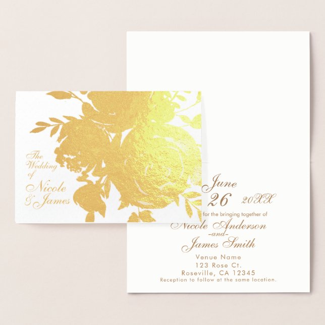 Carte Dorée Élégant Rose or Glamor  Floral Mariage (Affichage)