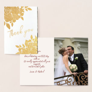 Carte Dorée Élégant Rose or Mariage Merci réel