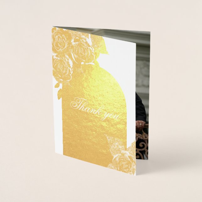 Carte Dorée Elégant Rose or Mariage Merci réel (Devant)