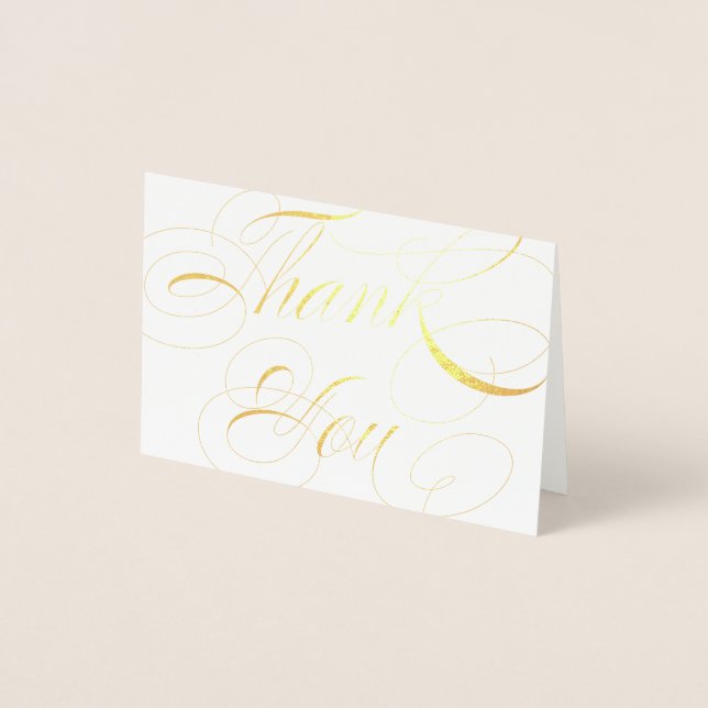 Carte Dorée Élégant Script Gold Foil Mariage Merci (Devant)