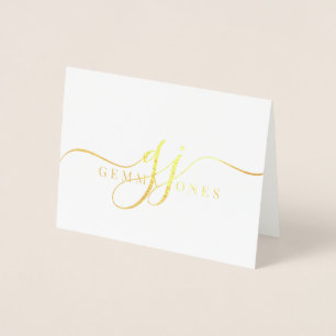 Carte Dorée Élégant Script Gold Monogramme Initiales Nom