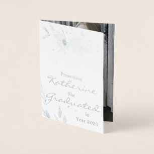 Carte Dorée Elégante aquarelle Bleu clair Photo Graduation