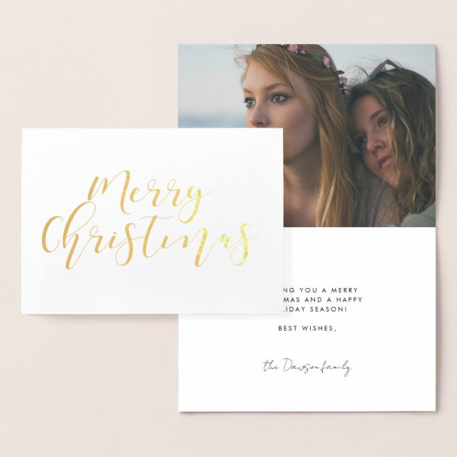 Carte Dorée Élégante calligraphie Joyeux Noël photo or (Affichage)
