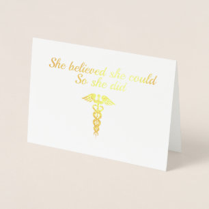 Carte Dorée Élégante infirmière étudiante diplômée Gold Caduce