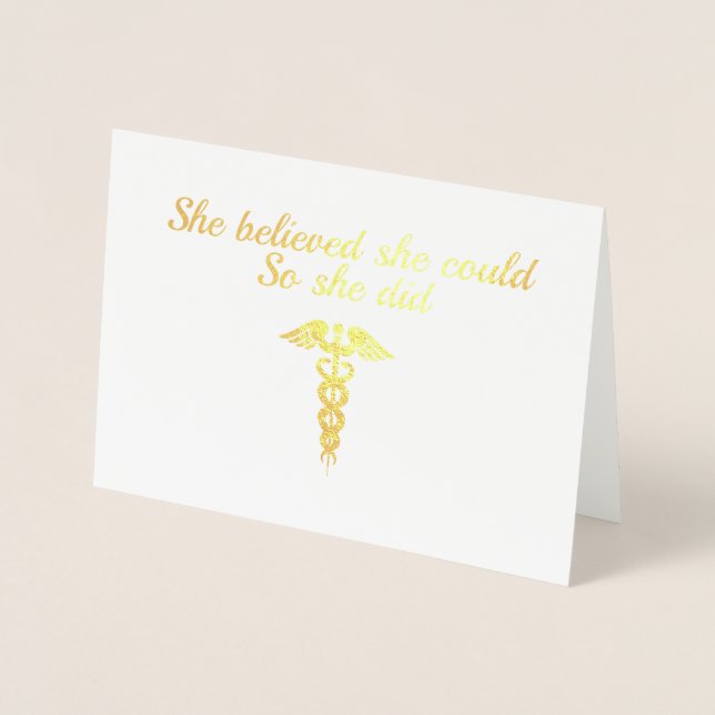 Carte Dorée Élégante infirmière étudiante diplômée Gold Caduce (Devant)