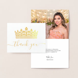 Carte Dorée Elégante photo de la Couronne Quinceanera Merci Or