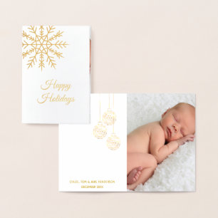 Carte Dorée Elégante Snowflake Photo Holiday Card Gold Foil