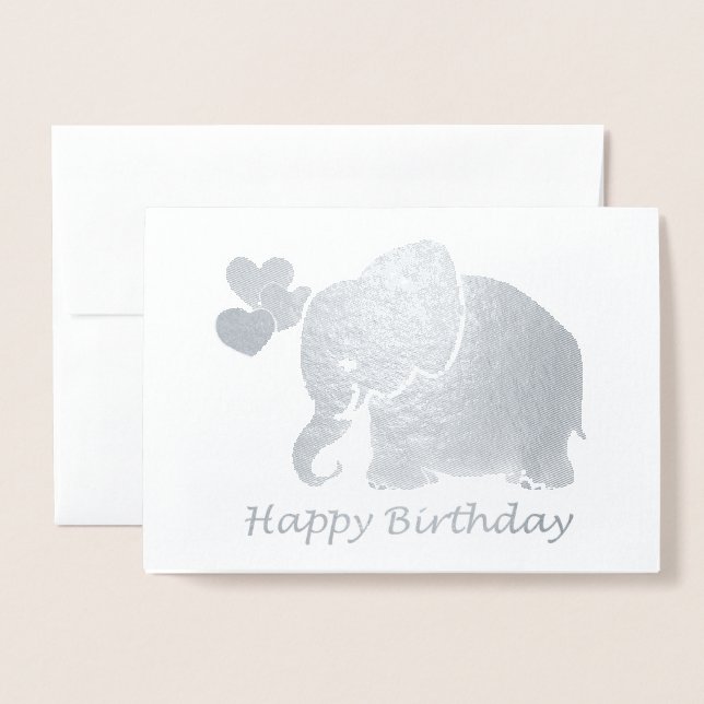 Carte Dorée Eléphant Bébé Argent Avec Ballons Joyeux anniversa (Devant avec enveloppe)