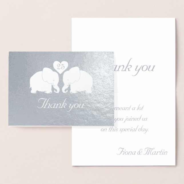 Carte Dorée Eléphants Mariages d'argent personnalisés Merci (Affichage)