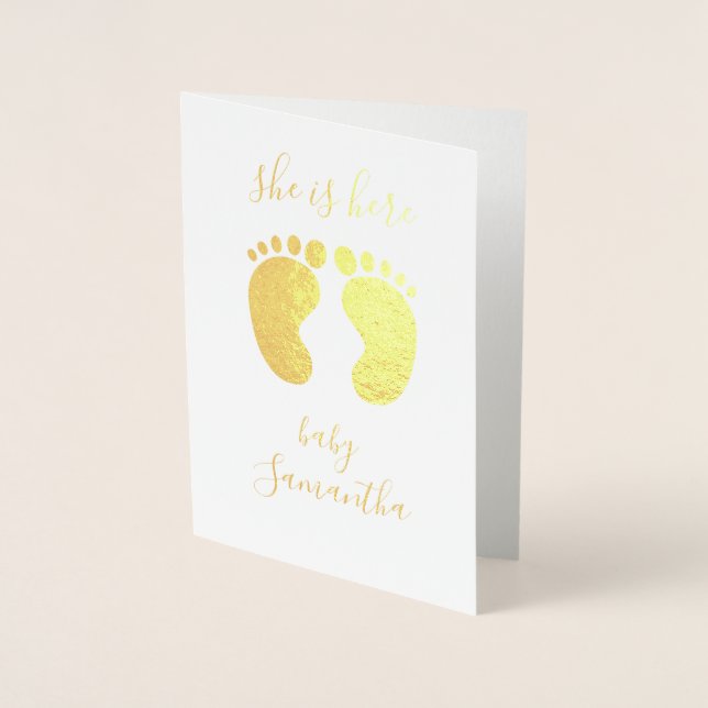 Carte Dorée Elle est ici Nom personnalisé Foil Card (Devant)