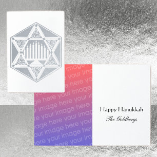 Carte Dorée Étoile de David Hanukkah photo argent élégant