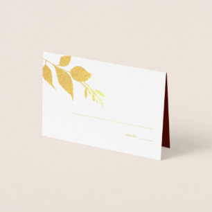 Carte Dorée Fall Leaves Bourgogne Mariage Place Card