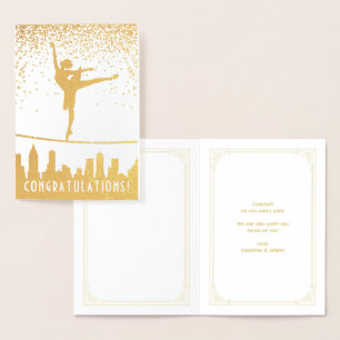Carte Dorée Félicitations Ballet Dancer Gold Confetti Card