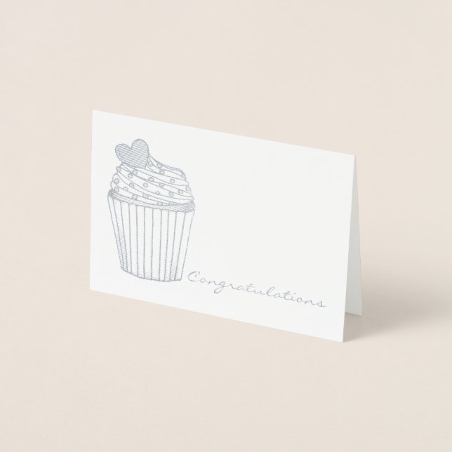 Carte Dorée Félicitations Heart Cupcake Mariage Brida Douche (Devant)