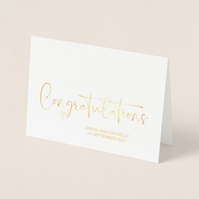 Carte Dorée Félicitations Mariée et Marié Mariage Fiançailles (Devant)