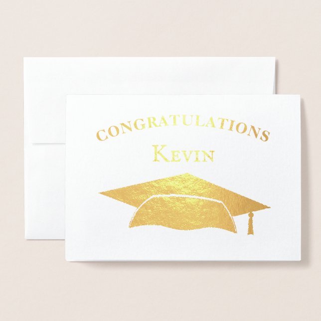 Carte Dorée Félicitations Moderne Simple Gold Casquette Gradua (Devant avec enveloppe)