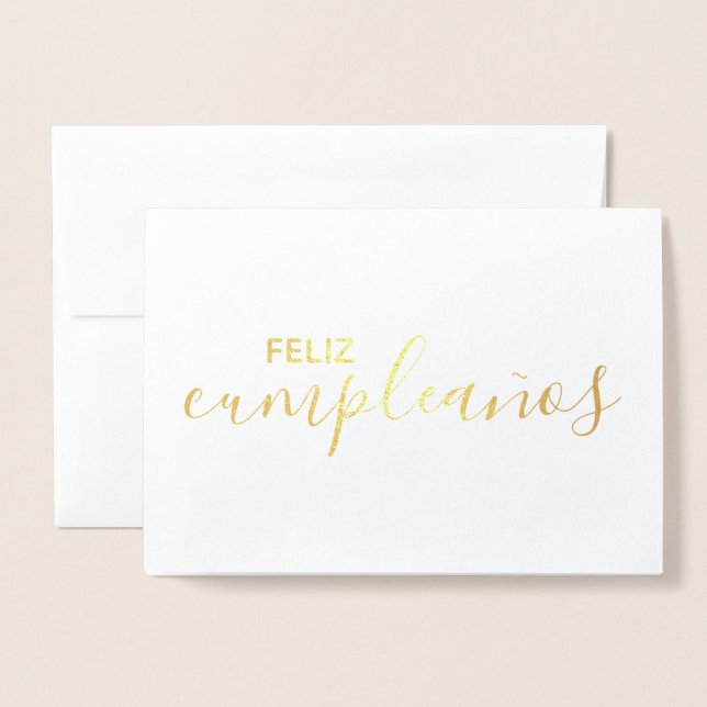 Carte Dorée Feliz Cumpleaños Elégant espagnol Joyeux anniversa (Devant avec enveloppe)