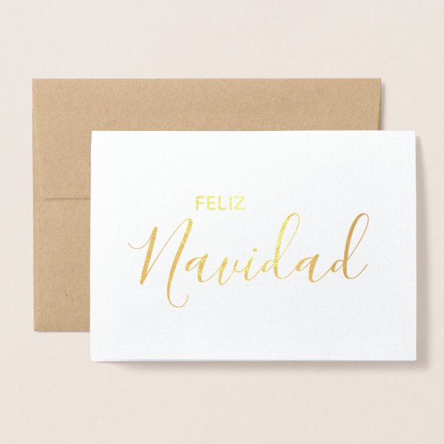 Carte Dorée Feliz Navidad Elegant Espagnol Joyeux Noël (Devant avec enveloppe)