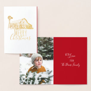 Carte Dorée Ferme et moulin à vent Joyeux Noël avec photo